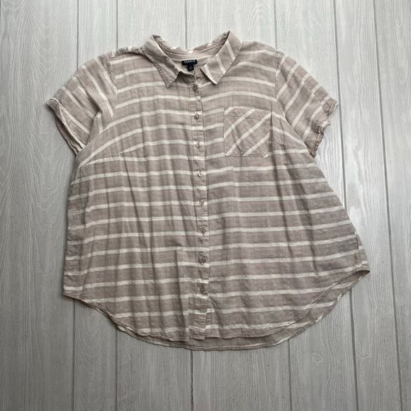 Torrid Women's Tan & White Striped Button Front Gauze Blouse Plus Size 3X - Picture 2 of 9
